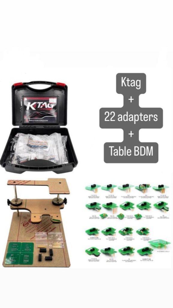 Ktag avec 22 adaptateurs et table BDM